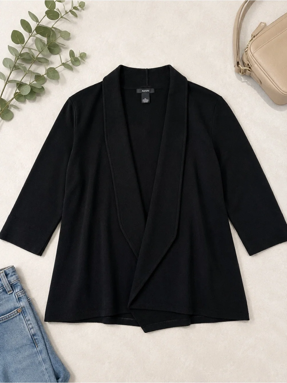 Alfani Black Open Front Shawl Collar Cardigan Sweater Women’s XL Knit